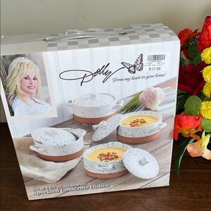 Dolly Stoneware Casserole Dishes - Speckled White and Brown